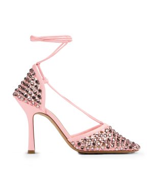 Bottega Veneta - Stretch Lace-Up Crystal Sandals - Pink - IT 38 - Moda Operandi