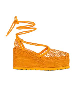 Bottega Veneta Stretch Lace Up Espadrilles in Tangerine - Orange. Size 40 (also in ).