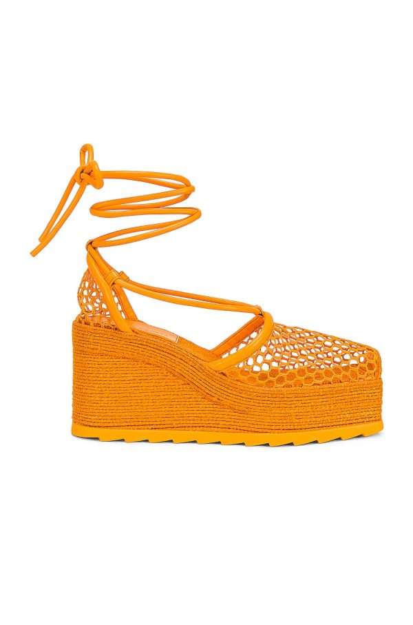 Bottega Veneta Stretch Lace Up Espadrilles in Tangerine - Orange. Size 40 (also in ).