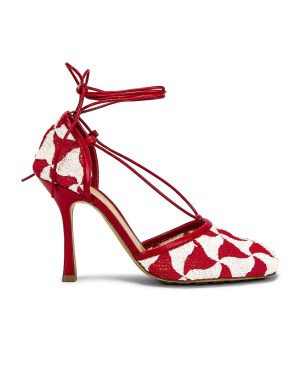 Bottega Veneta Stretch Lace Up Sandals in String & Scarlet - Red. Size 36 (also in 37, 41).