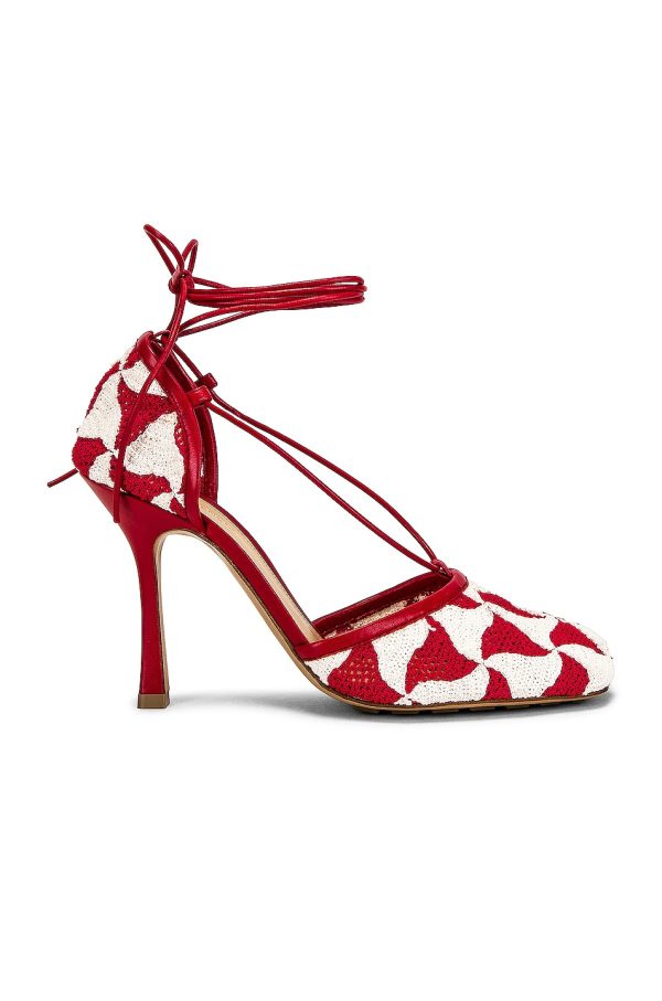 Bottega Veneta Stretch Lace Up Sandals in String & Scarlet - Red. Size 36 (also in 37, 41).