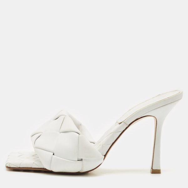 Bottega Veneta White Intrecciato Leather Lido Slide Sandals Size 39