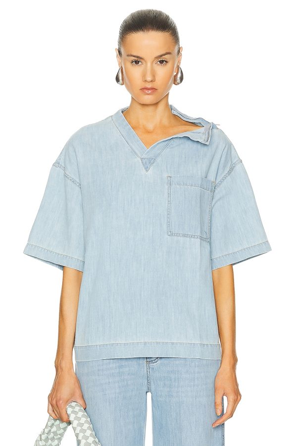 Bottega Veneta Wide Shirt in Bleached Light Denim - Denim-Light. Size M (also in S).