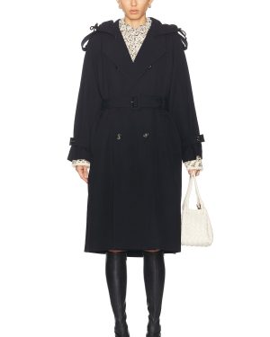 Bottega Veneta Wool Trench Coat in Midnight Blue - Navy. Size 34 (also in 36, 38).