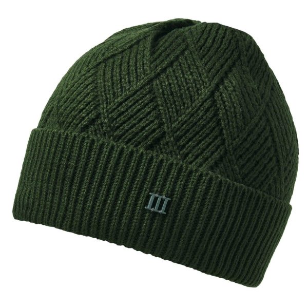 Bottle Green Diamond Pattern Knitted Beanie Hat with Metal Tresanti Logo