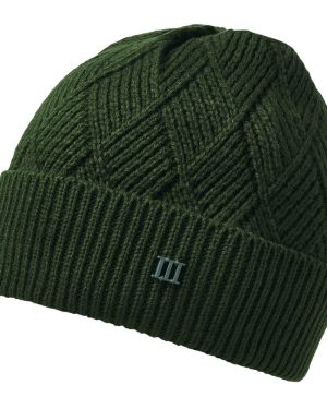 Bottle Green Diamond Pattern Knitted Beanie Hat with Metal Tresanti Logo