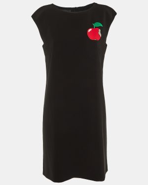 Boutique Moschino Black Crepe Apple Embroidered Shift Dress M