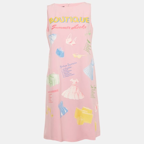 Boutique Moschino Pink Summer Looks Print Crepe Shift Dress M