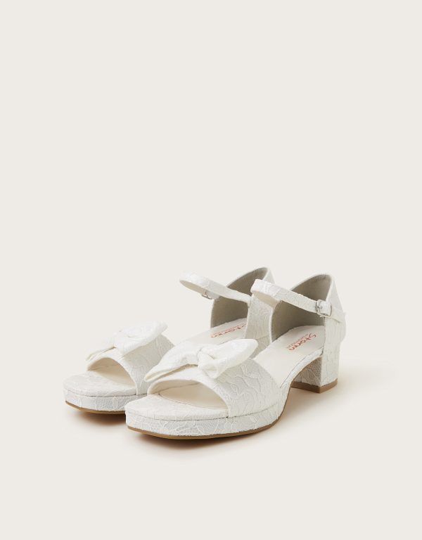 Bow Lace Heeled Sandals Ivory