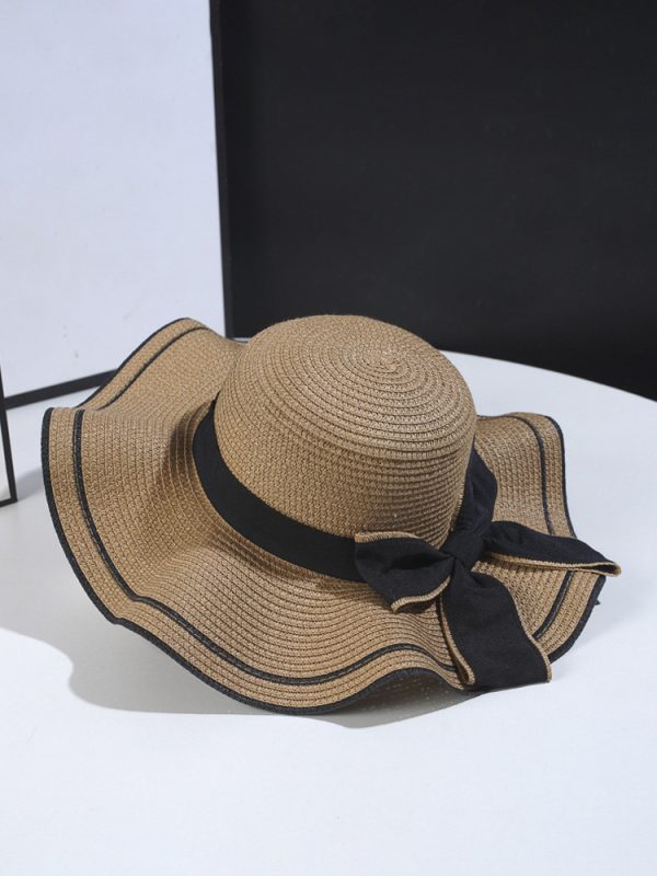 Bowknot Straw Hat With Wave Brim Summer Beach Sun Hat For Women 2025