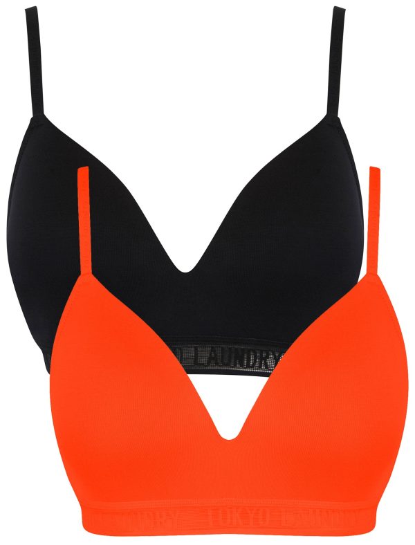 Bra Misha Non-Wired Full Cup Soft Padded (2 Pack) Sports Style Bra in Jet Black / Fiery Red / M - Tokyo Laundry