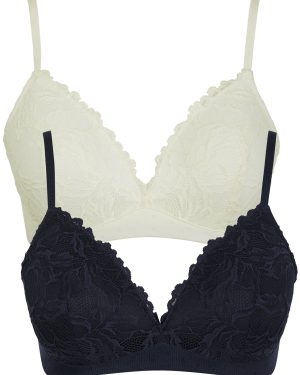 Bra Myla Non-Wired Soft Padded Lace Texture (2 Pack) Bra in Snow White / Peacoat Blue / S - Tokyo Laundry