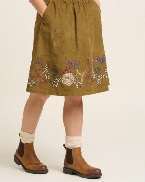 Brakeburn Embroidered Cord Maxi Skirt - Green