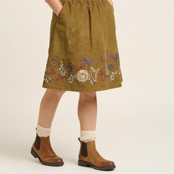 Brakeburn Embroidered Cord Maxi Skirt - Green