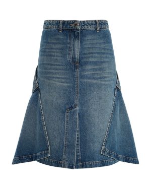 Brandon Maxwell - The Frankie Cascade-Hem Denim Knee-Length Skirt - Medium Wash - 25 - Only At Moda Operandi