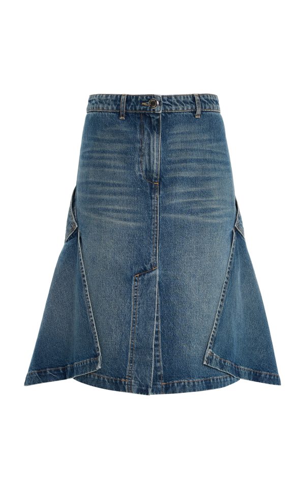 Brandon Maxwell - The Frankie Cascade-Hem Denim Knee-Length Skirt - Medium Wash - 25 - Only At Moda Operandi