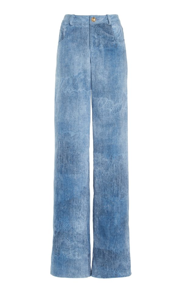 Brandon Maxwell - The Reid Velvet Denim Straight-Leg Pants - Medium Wash - US 6 - Moda Operandi