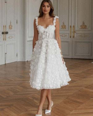 Bridal Mini Dress Short Wedding Dress Sweetheart Neck Sleeveless A-Line Tea-Length Bridal Gowns