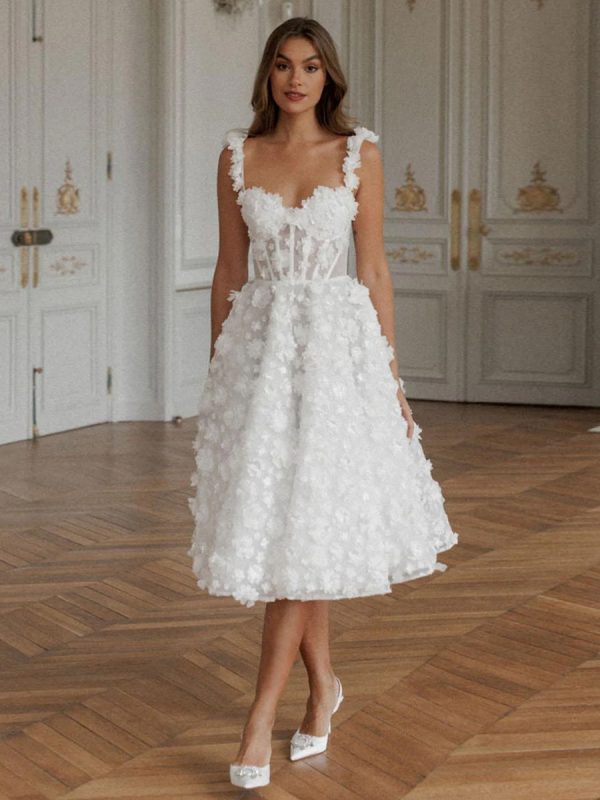 Bridal Mini Dress Short Wedding Dress Sweetheart Neck Sleeveless A-Line Tea-Length Bridal Gowns