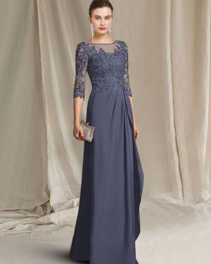 Bridal Mother Dress Bateau Neck Half Sleeves A-Line Lace Floor-Length Wedding Guest Dresses