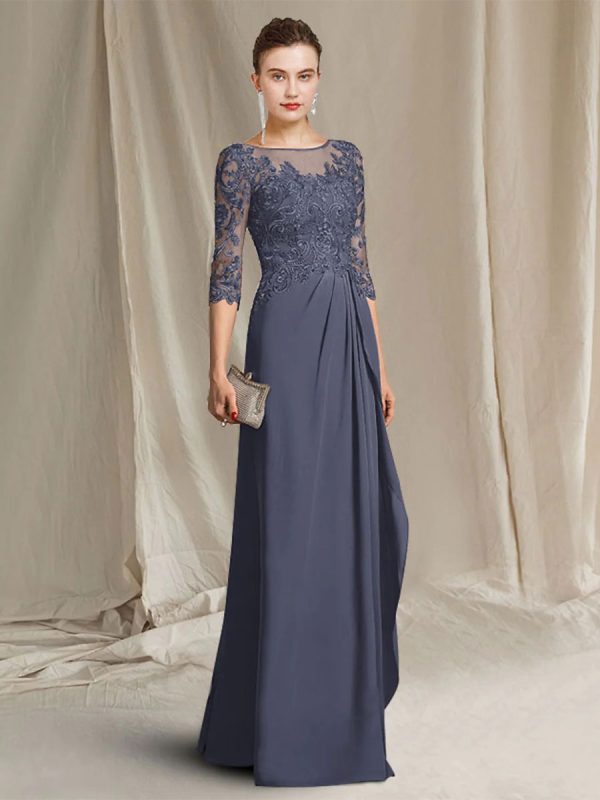 Bridal Mother Dress Bateau Neck Half Sleeves A-Line Lace Floor-Length Wedding Guest Dresses