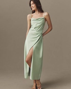 Bridesmaid Dresses Elastic Silk Like Satin Sheath Tea-Length Formal Gowns