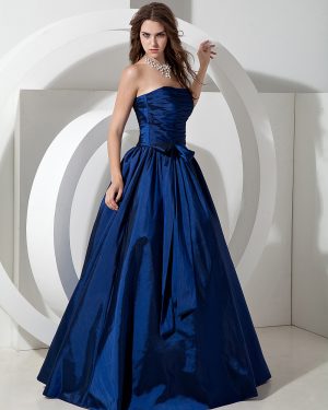 Bridesmaid Dresses Long Royal Blue Taffeta Evening Dress Floor Length Strapless A Line Pleated Prom Dress