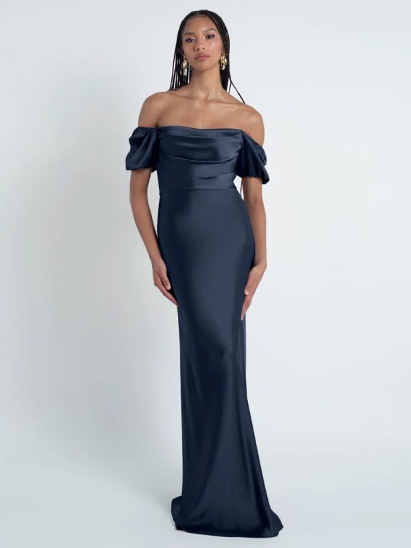 Bridesmaid Dresses Sheath Floor-Length Zipper Satin Fabric Formal Gowns