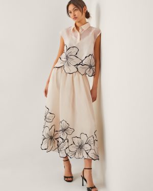 Bridget Embroidered Midi Skirt Ivory