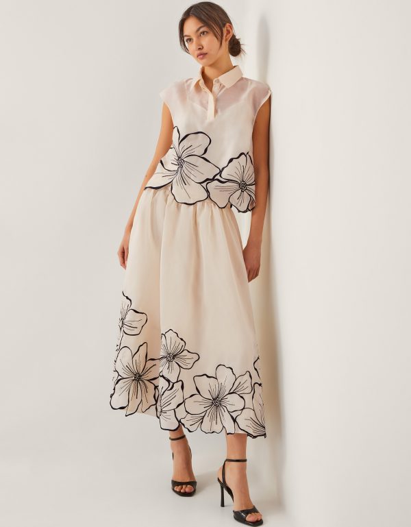 Bridget Embroidered Midi Skirt Ivory