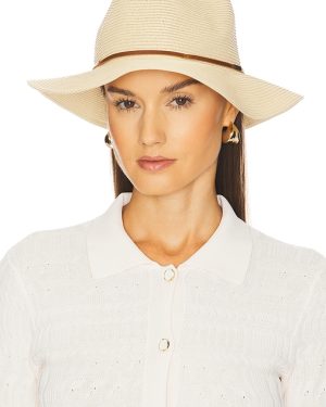 Brixton Wesley Straw Packable Fedora in Beige. Size M, S, XL, XS.