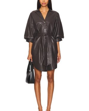 Brochu Walker Kate Belted Vegan Leather Shirt Dress in Brown. Size XS.