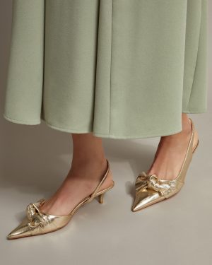 Bronte Metallic Bow Slingback Kitten Heels Gold