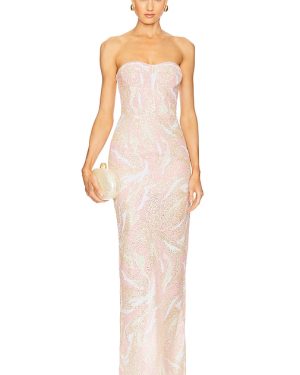 Bronx and Banco Dahlia Strapless Maxi Dress in Blush Multi. Size S, XL.