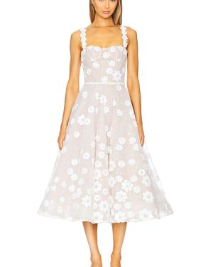 Bronx and Banco Mademoiselle Embroidered Floral Sequin Midi Dress in White. Size M, S, XS.