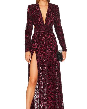 Bronx and Banco Velvet V-Neck Maxi Dress in Burgundy. Size XS.