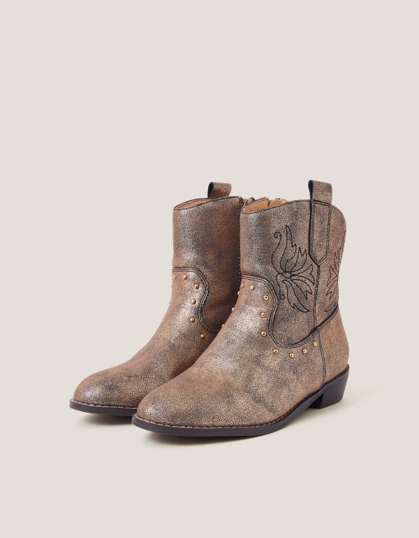 Brooke Metallic Cowboy Boots Bronze