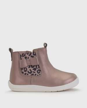 Brown Brown START-RITE Wonderland Taupe Pearlised Leather Zip Up First Chelsea Boots - Start-Rite by Sainsbury's