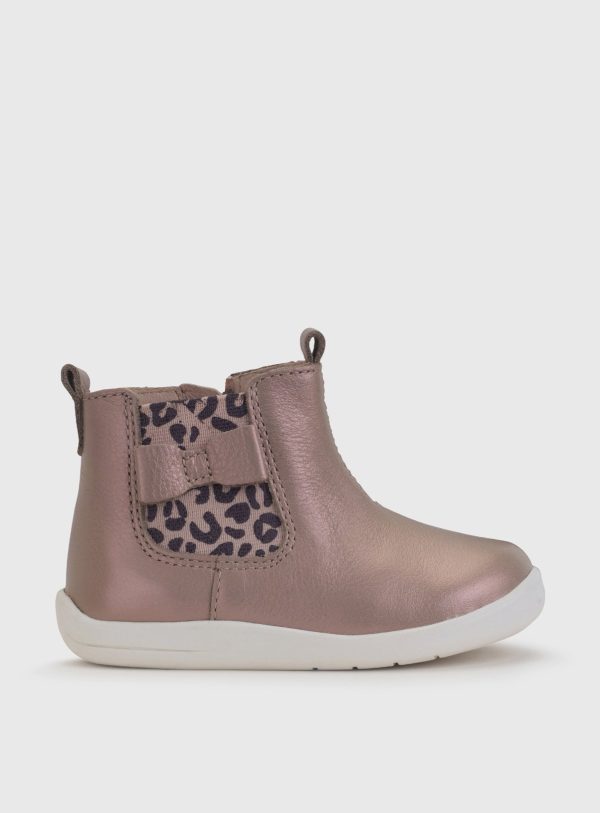 Brown Brown START-RITE Wonderland Taupe Pearlised Leather Zip Up First Chelsea Boots - Start-Rite by Sainsbury's