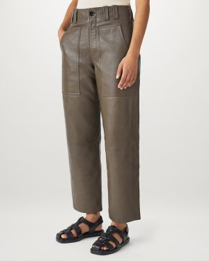 Brown Foris Pocket Detail Leather Trousers