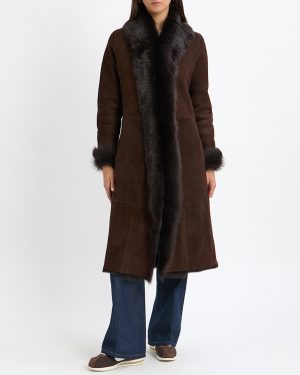 Brown Long 3/4 Shearling Coat