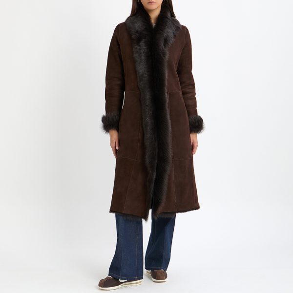 Brown Long 3/4 Shearling Coat