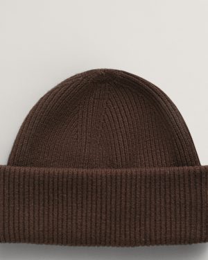 Brown Wool Ribbed Beanie