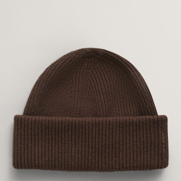 Brown Wool Ribbed Beanie