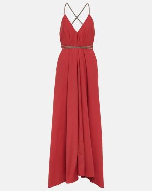 Brunello Cucinelli Belted cotton poplin maxi dress