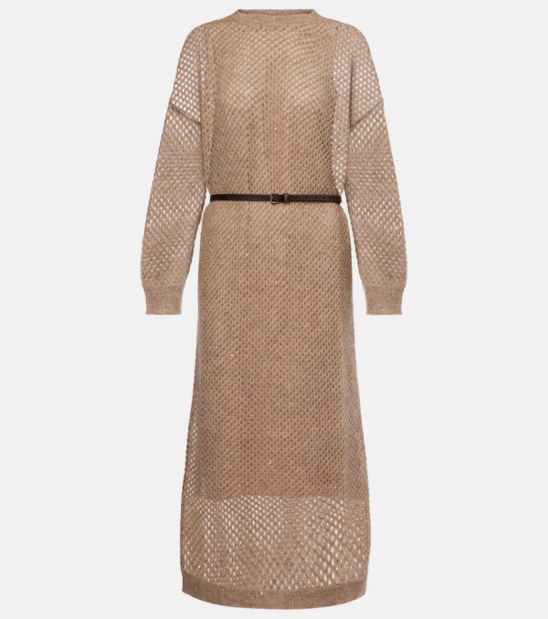 Brunello Cucinelli Belted knitted midi dress