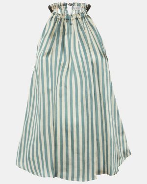 Brunello Cucinelli Blue Striped Organza Monili Halter Neck Top XS
