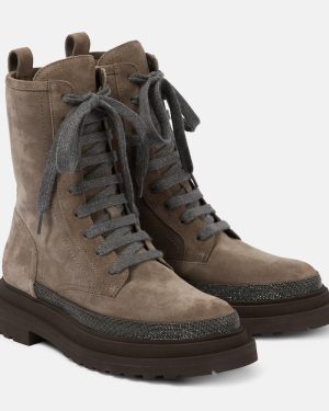 Brunello Cucinelli Monili suede combat boots