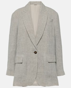 Brunello Cucinelli Oversized V-neck linen-blend blazer