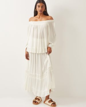 Bryony Embroidered Maxi Skirt White